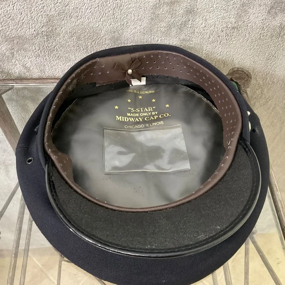 5 Star Police Hat Midway Cap Co. Black Strap Silver P Button size 7 3/8